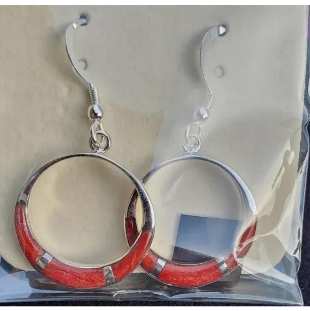 Mediterranean Red Coral Earrings In Sterling Silver